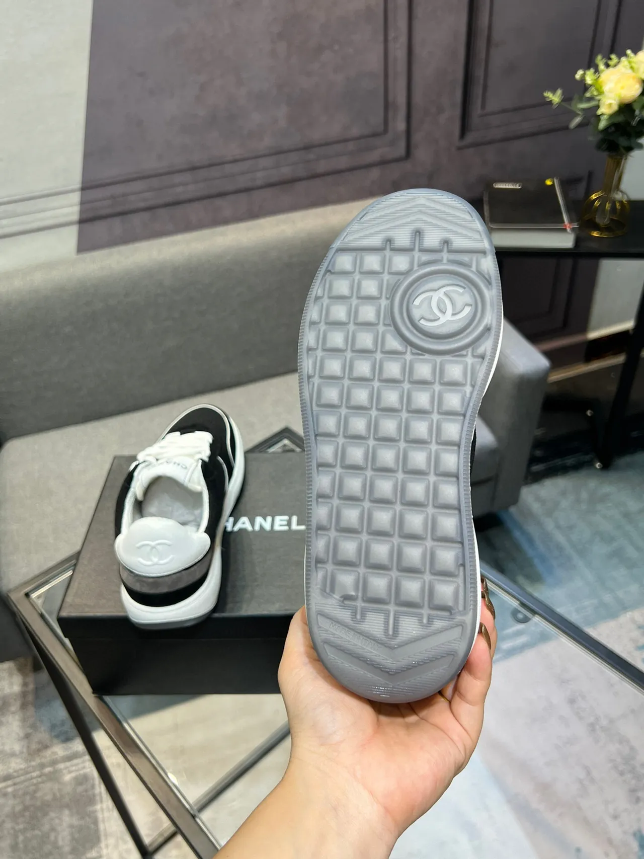 Chanel Black White Low-Top Suede-Mesh Hybrid Lifestyle Sneakers 7