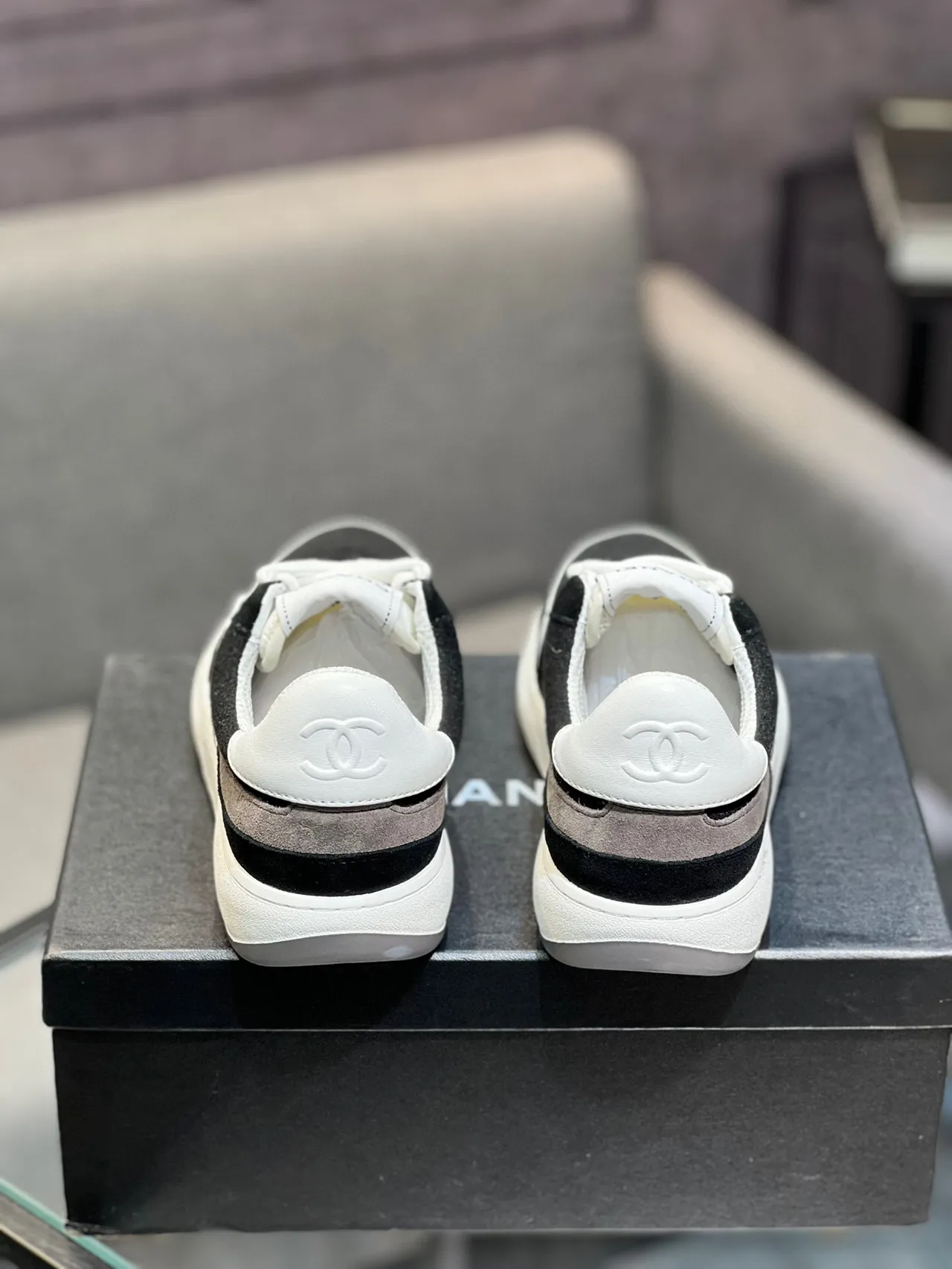 Chanel Black White Low-Top Suede-Mesh Hybrid Lifestyle Sneakers 8