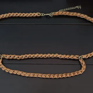 Chanel Brown Gold Braided Interwoven Metal Chain Leather Belt