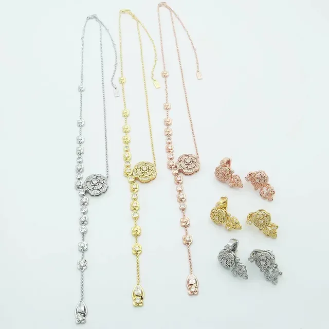 Colar Chanel Camélia Prata Branco Motivo Floral Camélia Pedras Pavé-Set 2