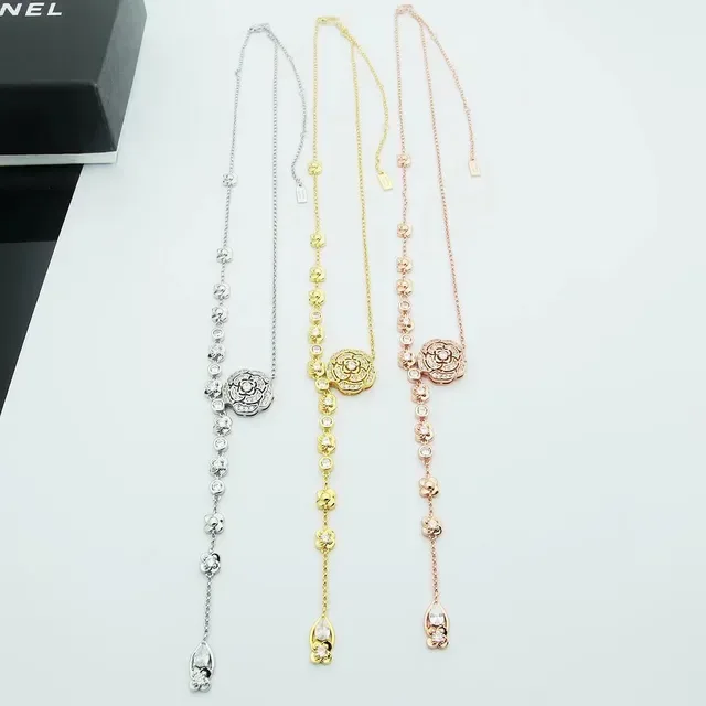 Colar Chanel Camélia Prata Branco Motivo Floral Camélia Pedras Pavé-Set 6