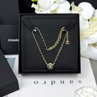 Chanel Camellia Necklace Black and Gold Tone Necklaces