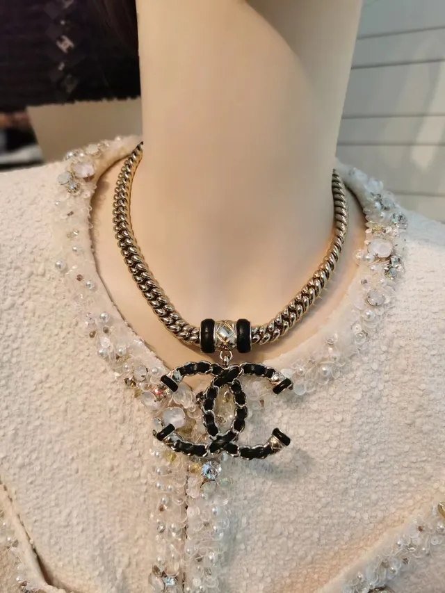 Chanel Camellia Necklace White Gold-Tone Chain Necklace 9