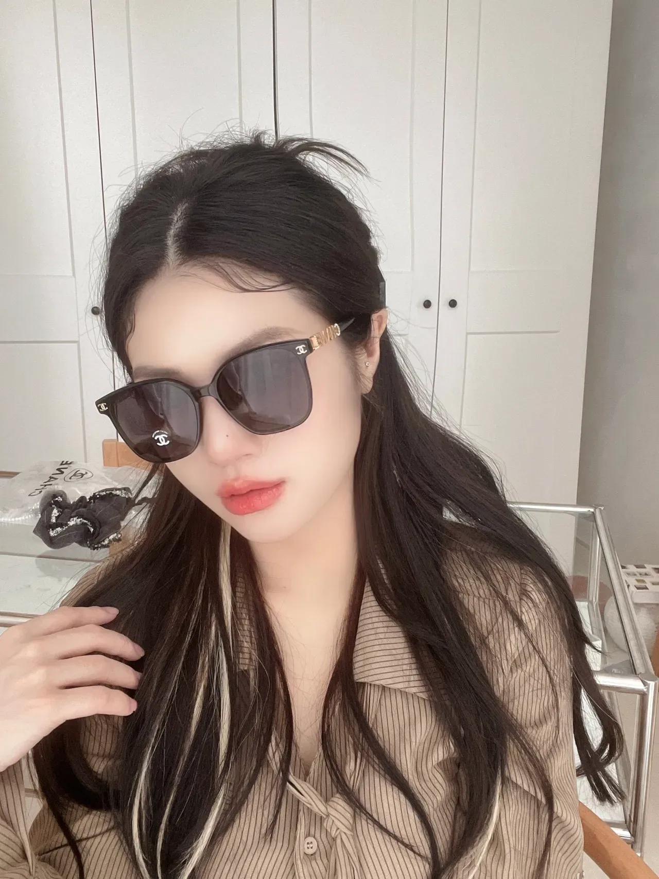 Chanel Cat-Eye White Gold Silhouette Acetate Frame Sunglasses 2