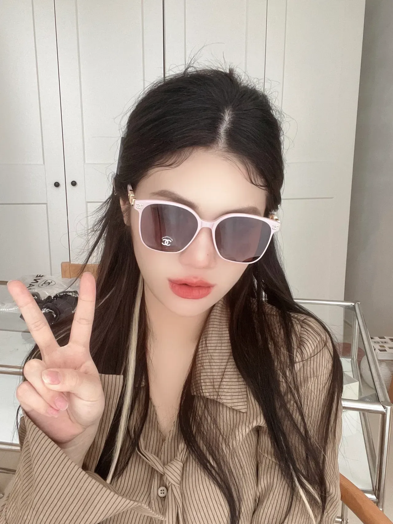Chanel Cat-Eye White Gold Silhouette Acetate Frame Sunglasses 6