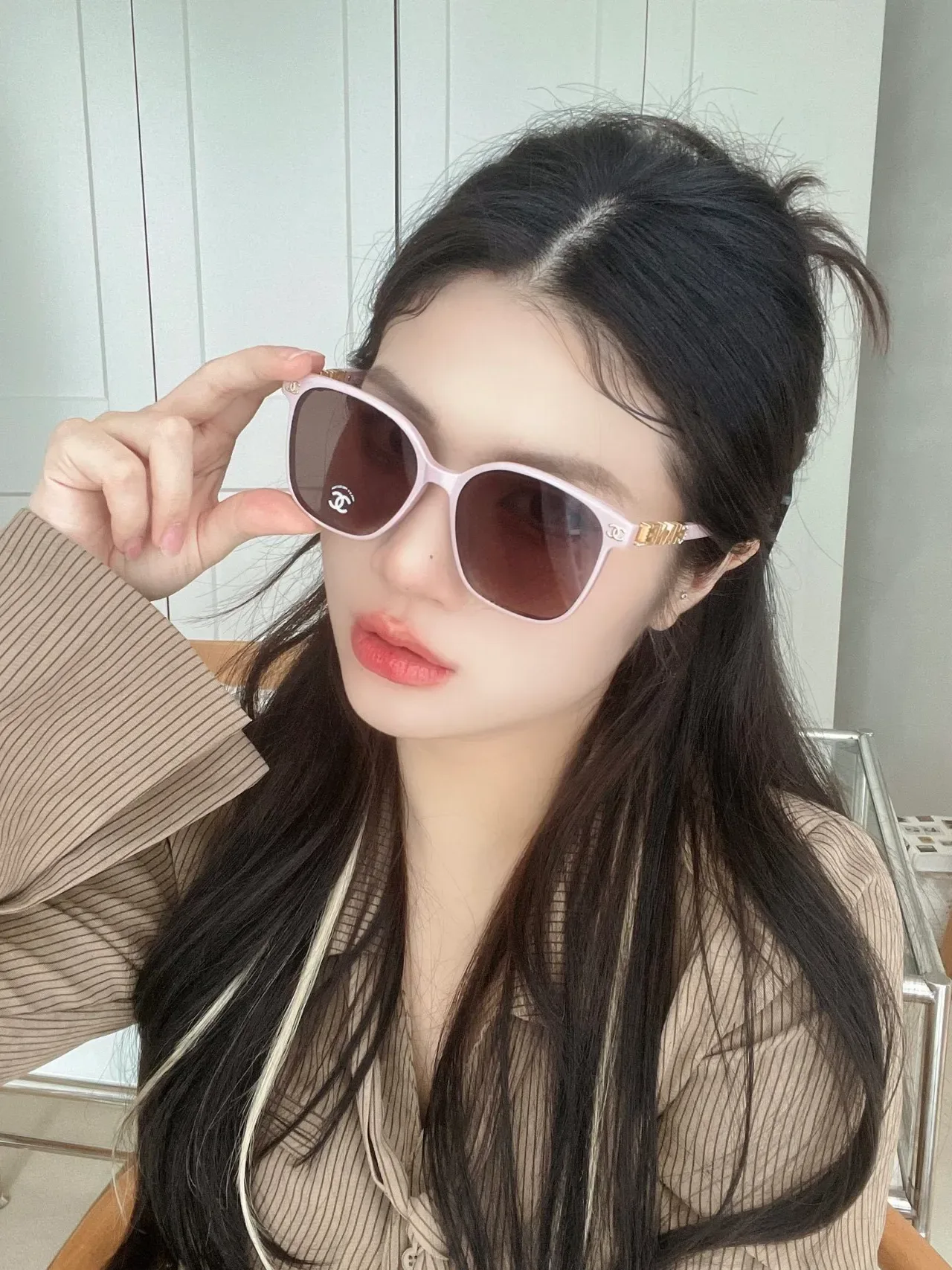 Chanel Cat-Eye White Gold Silhouette Acetate Frame Sunglasses 7