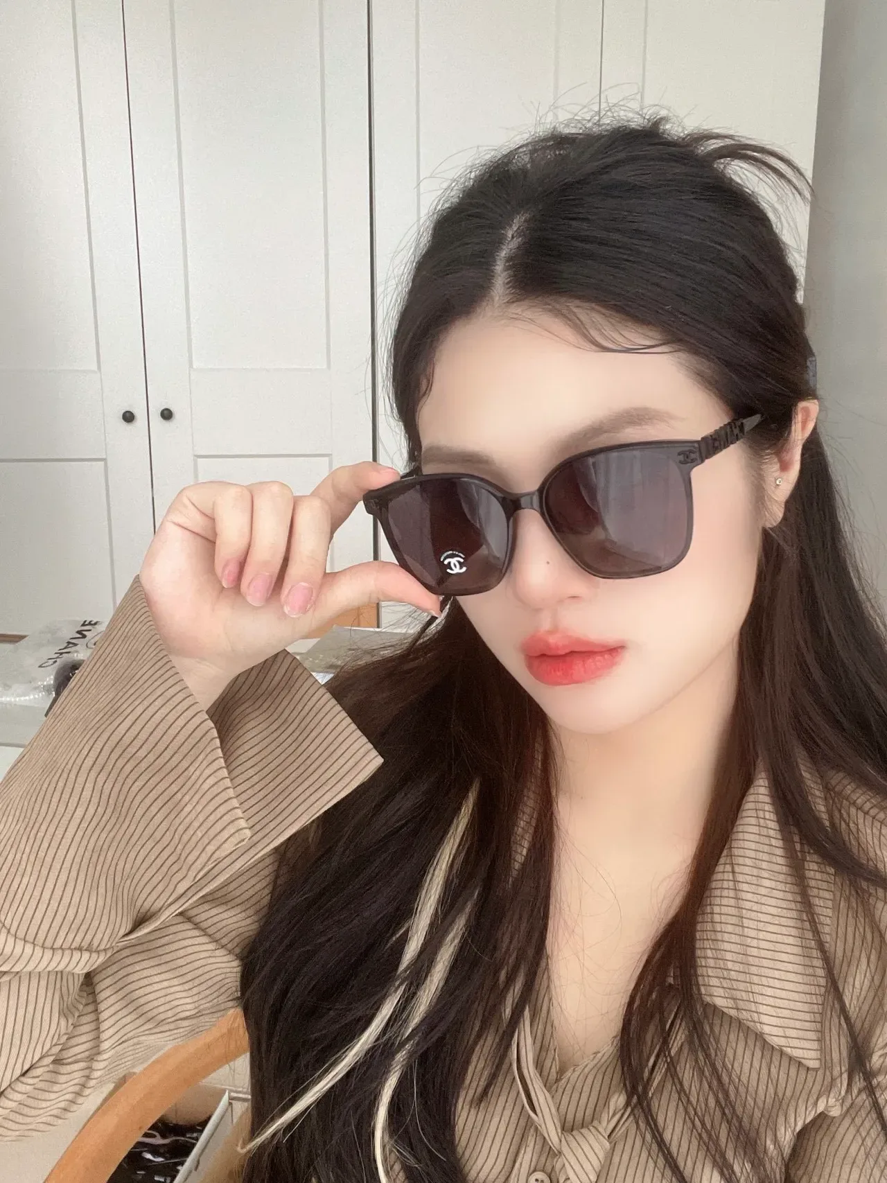 Chanel Cat-Eye White Gold Silhouette Acetate Frame Sunglasses 9