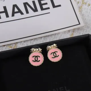Chanel CC Bow Pink Enamel Gold-Tone Stud Earrings