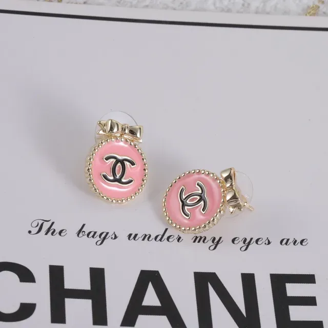 Chanel CC Bow Pink Enamel Gold-Tone Stud Earrings 2