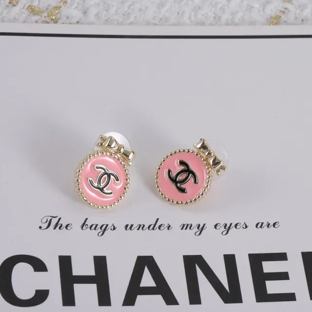 Chanel CC Bow Pink Enamel Gold-Tone Stud Earrings 3