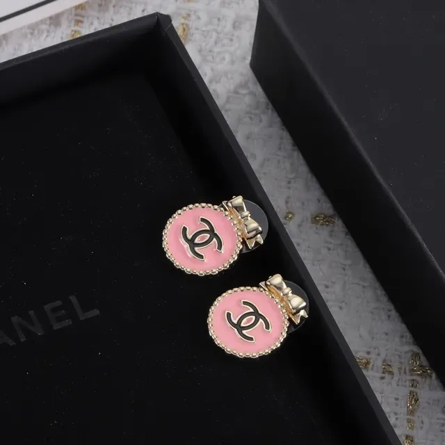 Chanel CC Bow Pink Enamel Gold-Tone Stud Earrings 4