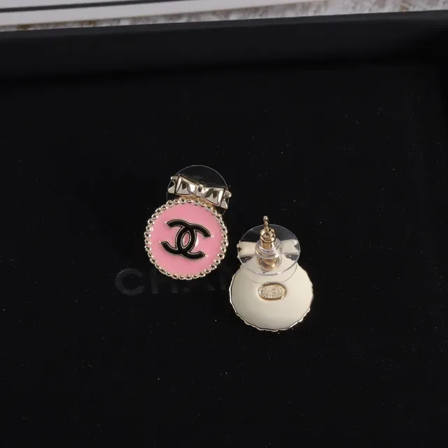 Chanel CC Bow Pink Enamel Gold-Tone Stud Earrings 5