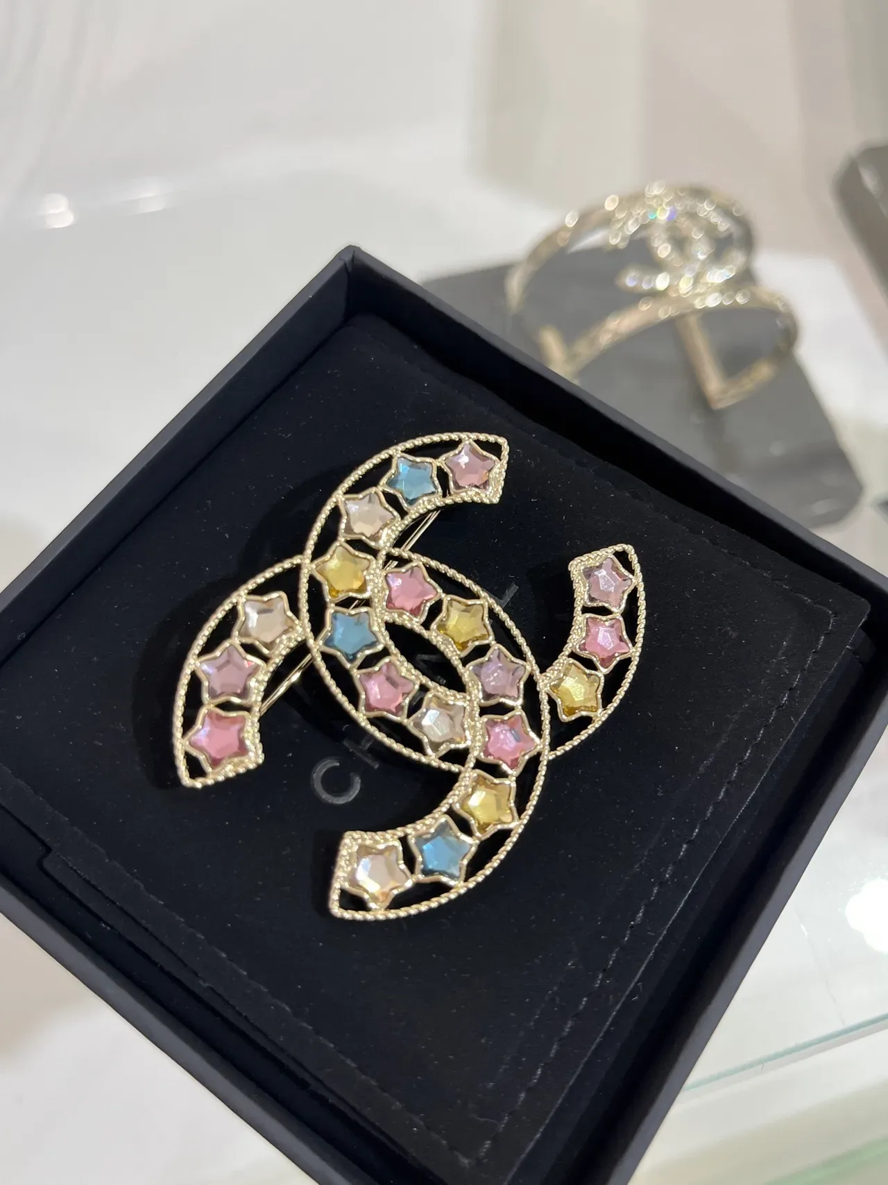 Chanel CC Broche Estrela Cristal Multicolor Dourado 6