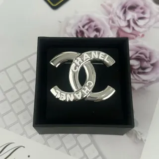 Chanel CC Brooch Polished Silver-Tone Metal Brooch