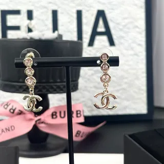 Chanel CC Drop Gold Pink Crystal-Embellished Earrings