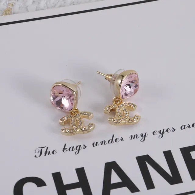 Chanel CC Drop Brincos Dourado Rosa com Cristais Cushion-Cut e Pavé com Logo 3