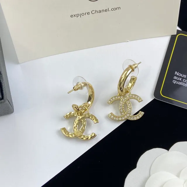 Chanel CC Ouro Preto Cristal-Pavé Brincos 2