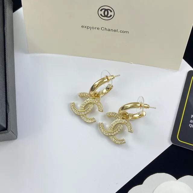 Chanel CC Ouro Preto Cristal-Pavé Brincos 3
