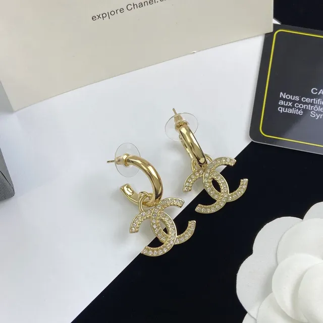 Chanel CC Ouro Preto Cristal-Pavé Brincos 4