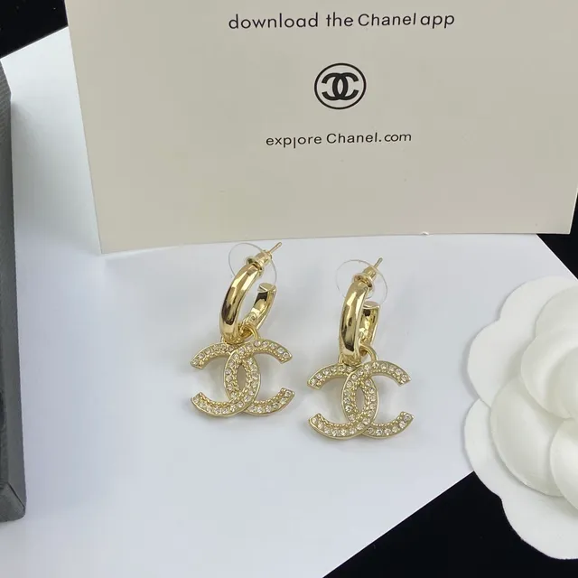 Chanel CC Ouro Preto Cristal-Pavé Brincos 5