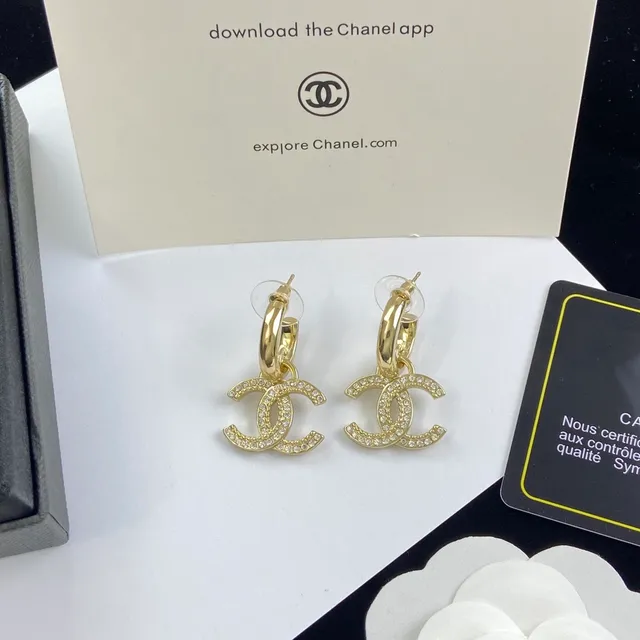 Chanel CC Ouro Preto Cristal-Pavé Brincos 6