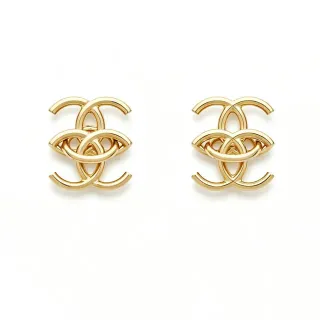 Chanel CC 金 Interlocking Logo 抛光金属耳环