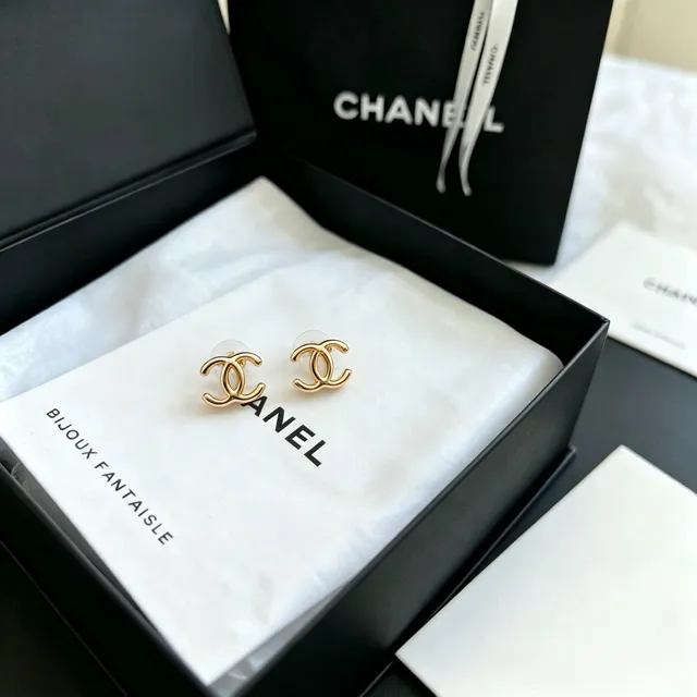 Chanel CC Gold Transparent Interlocking Logo Earrings 6