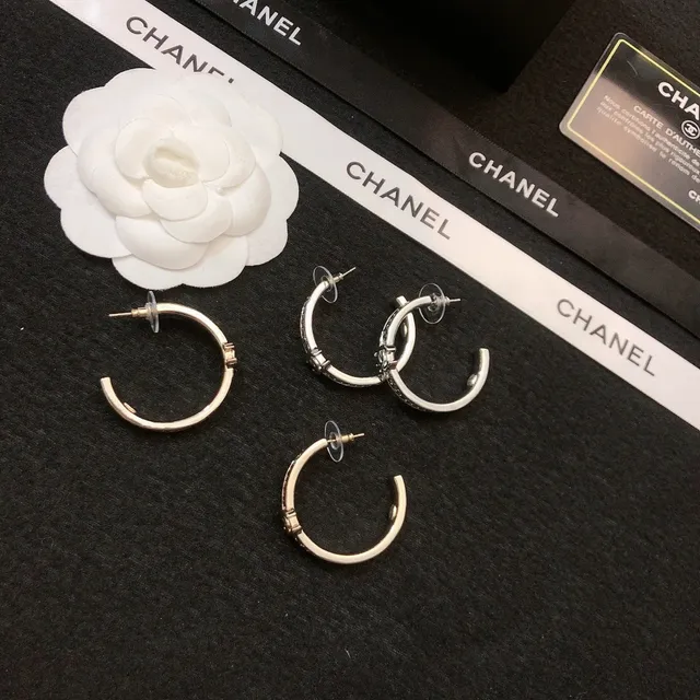 Chanel CC Hoop Gold Black Metal Interlocking Logo Earrings 3