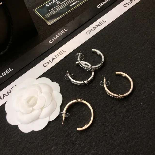Chanel CC Hoop Gold Black Metal Interlocking Logo Earrings 4