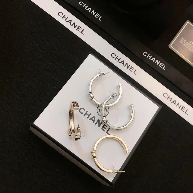 Chanel CC Hoop Gold Black Metal Interlocking Logo Earrings 5