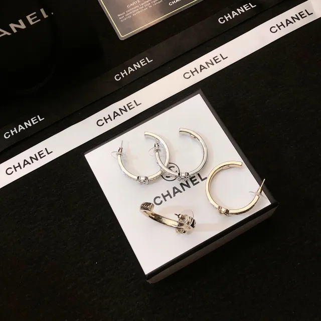 Chanel CC Hoop Gold Black Metal Interlocking Logo Earrings 6