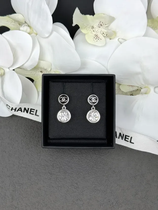 Chanel CC Logo and Crystal Drop Earrings 2