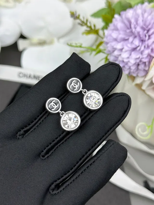Chanel CC Logo and Crystal Drop Earrings 3
