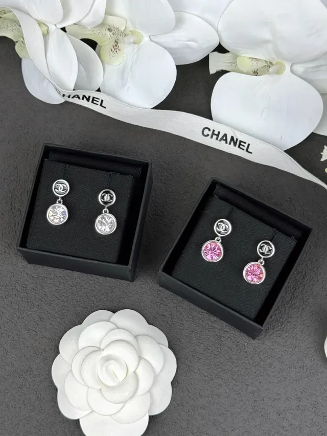 Chanel CC Logo and Crystal Drop Earrings 4