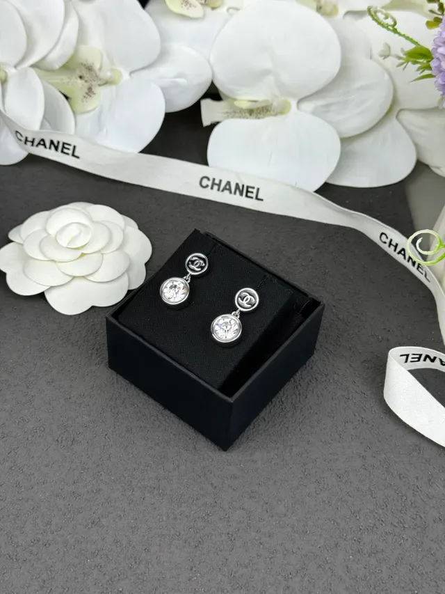 Chanel CC Logo and Crystal Drop Earrings 6