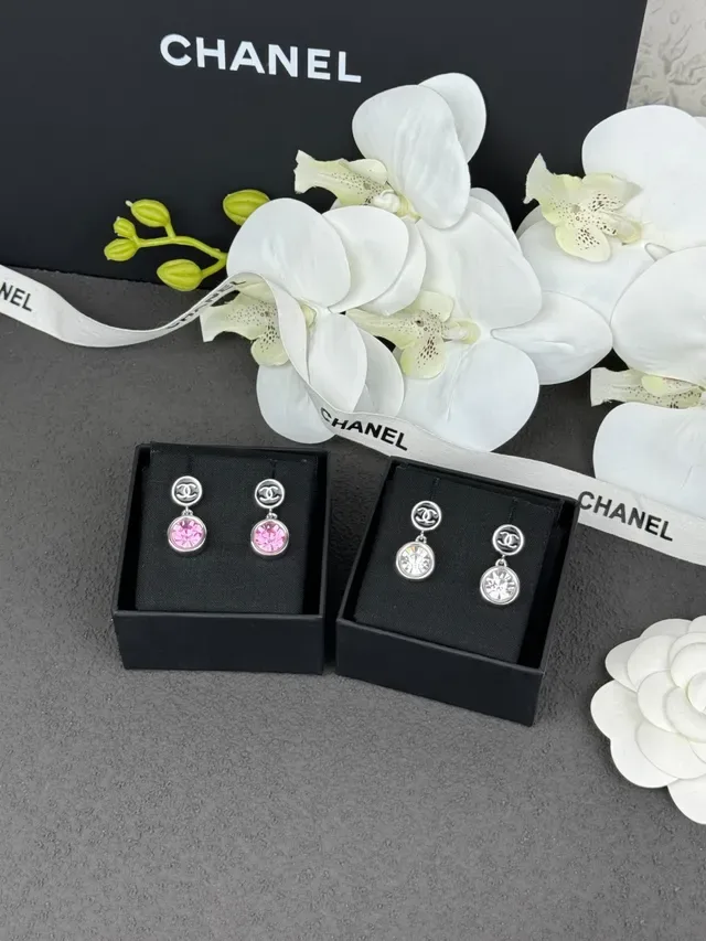 Chanel CC Logo and Crystal Drop Earrings 7