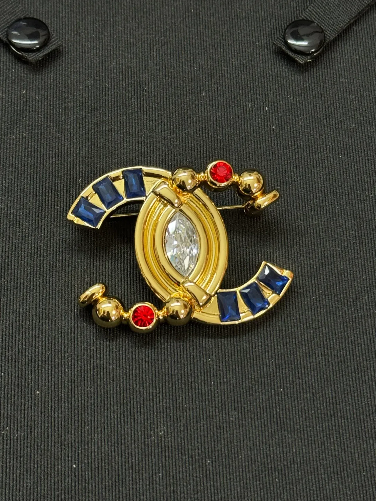 Chanel CC Logo Dorado Azul Metal Interlocking Broche 6