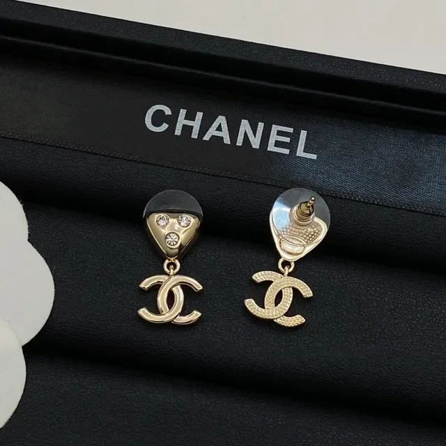 Chanel CC Logo Crystal Drop Earrings 2