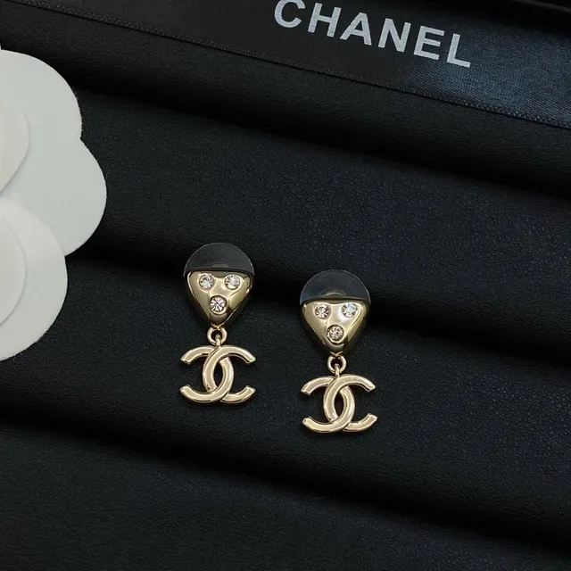 Chanel CC Logo Crystal Drop Earrings 3