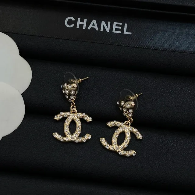 Chanel CC Logo Crystal Drop Earrings 2