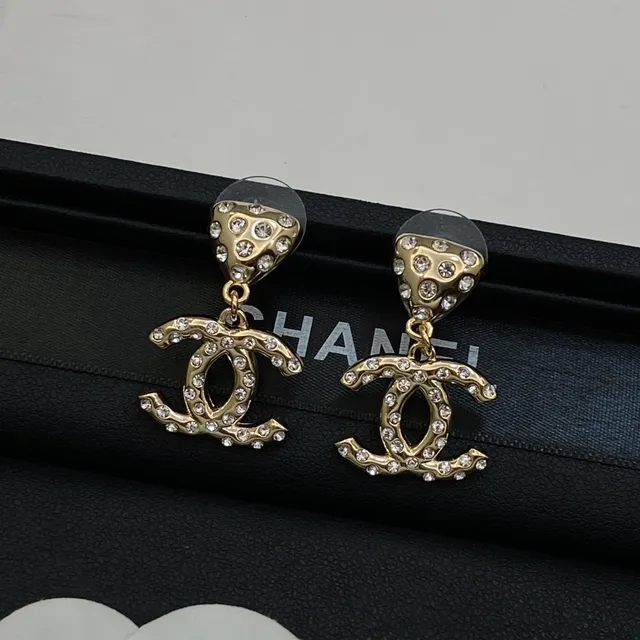 Chanel CC Logo Crystal Drop Earrings 3