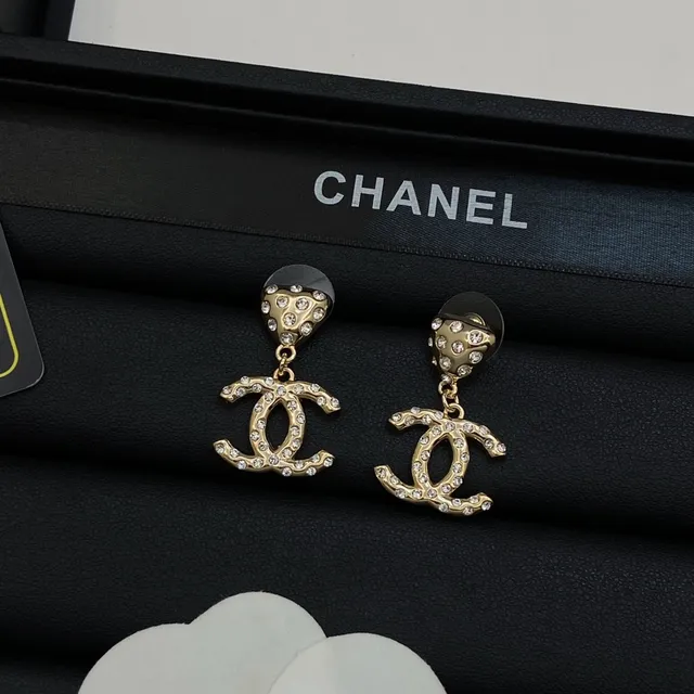 Chanel CC Logo Crystal Drop Earrings 5