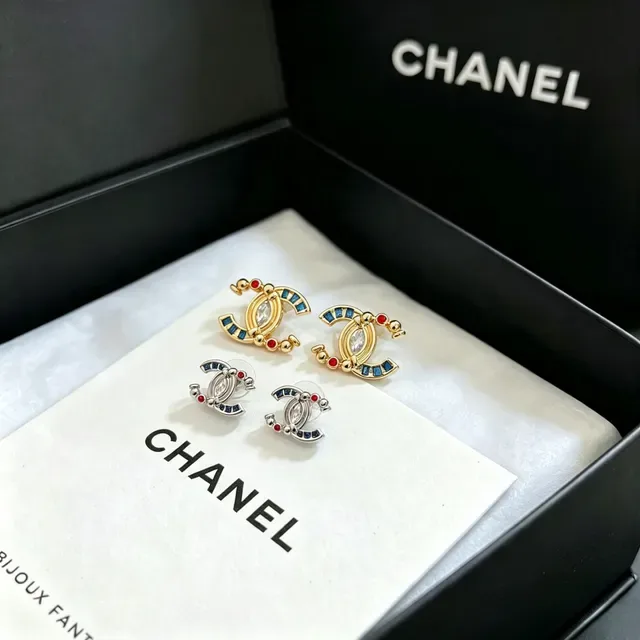 Chanel CC Logo Gold Multicolor Crystal-Embellished Earrings 2