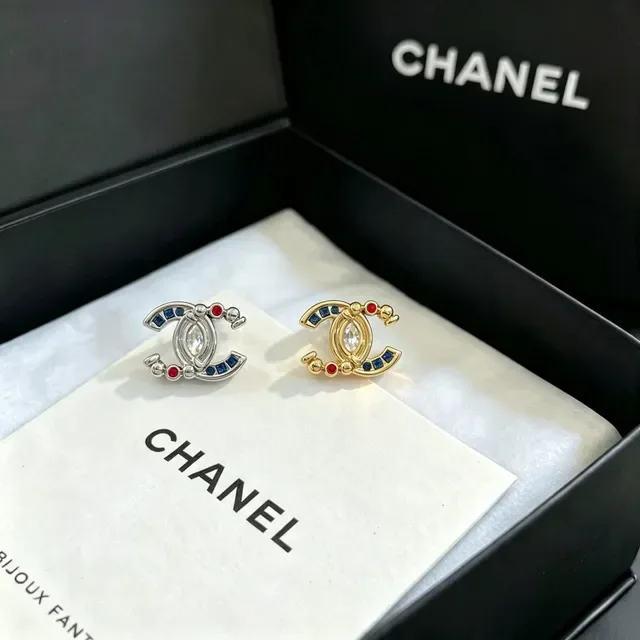 Chanel CC Logo Gold Multicolor Crystal-Embellished Earrings 6