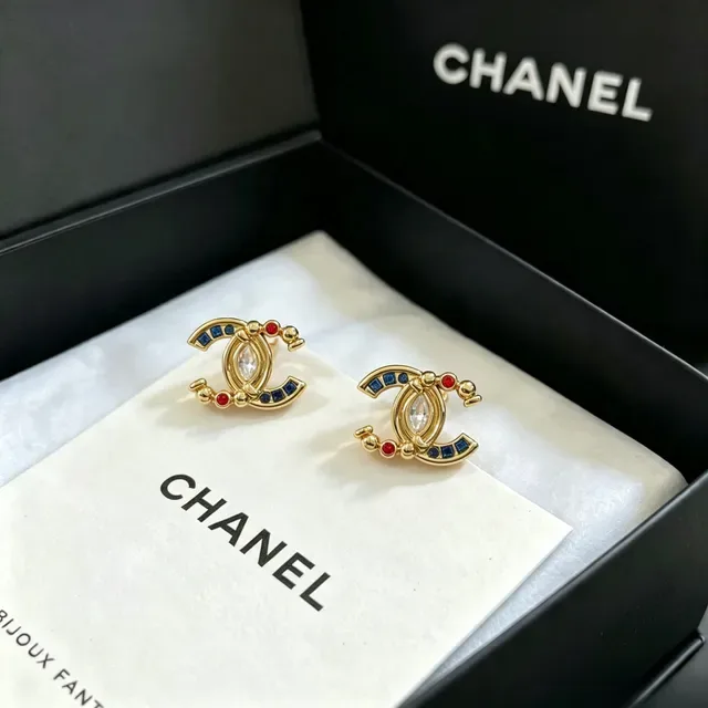 Chanel CC Logo Gold Multicolor Crystal-Embellished Earrings 7