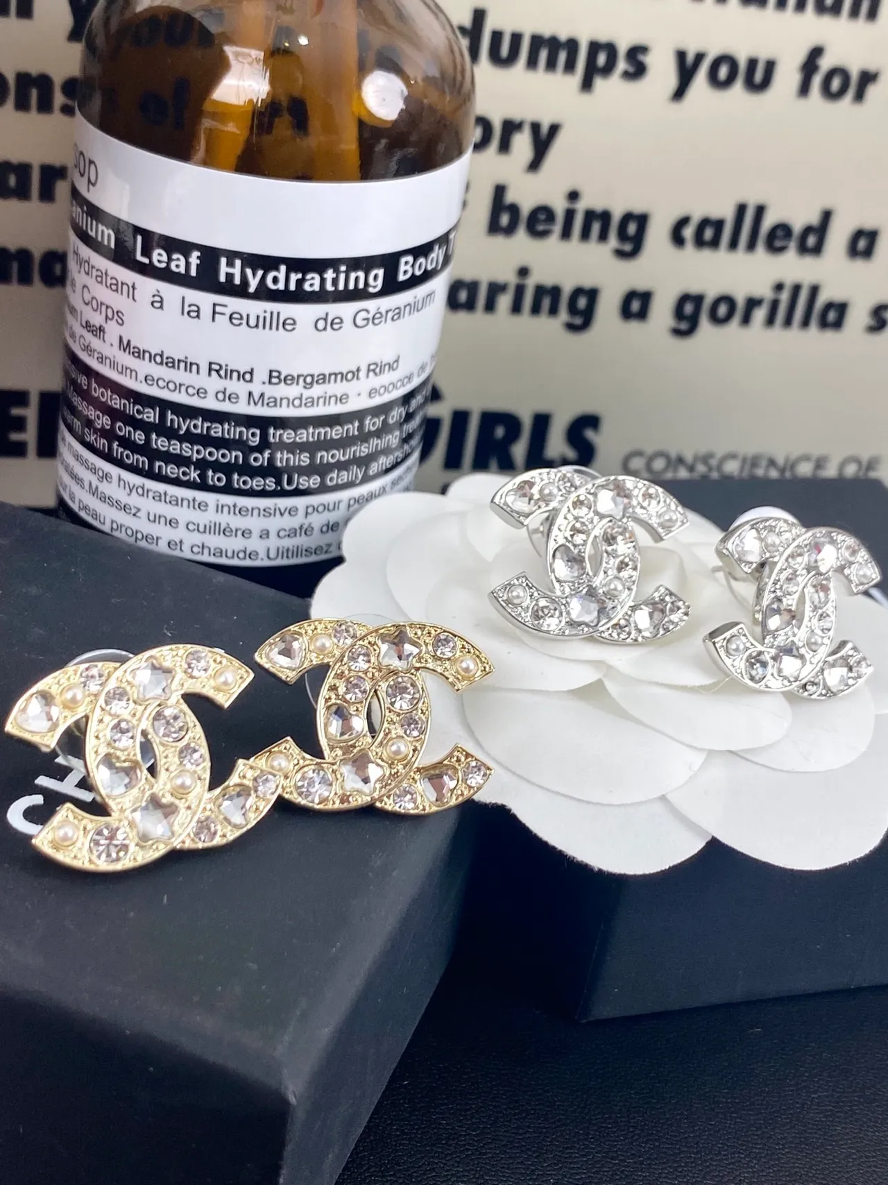 Chanel CC Logo Silver Gold Interlocking Pavé Crystal Embellishment Earrings 9