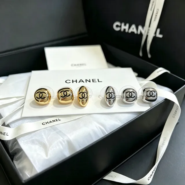 Chanel CC Logo Stud Gold Black Metallic Sculptural Earrings 3