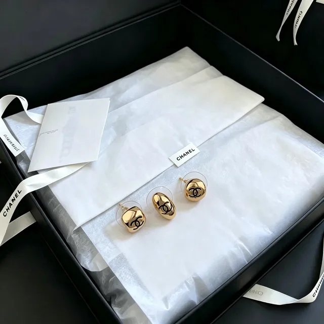 Chanel CC Logo Stud Gold Black Metallic Sculptural Earrings 9