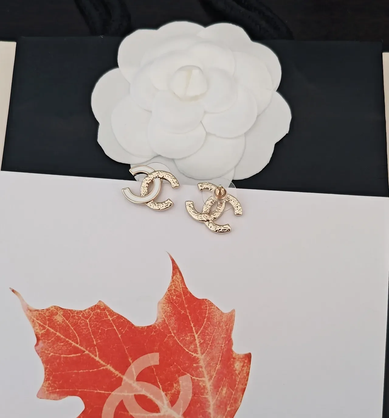 Chanel CC Logo White Enamel Gold-Tone Earrings 3