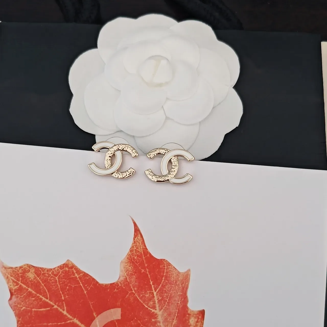 Chanel CC Logo White Enamel Gold-Tone Earrings 4